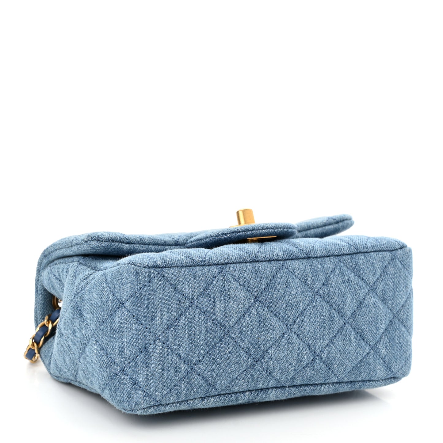 Denim Quilted Mini Pearl Crush Flap Blue