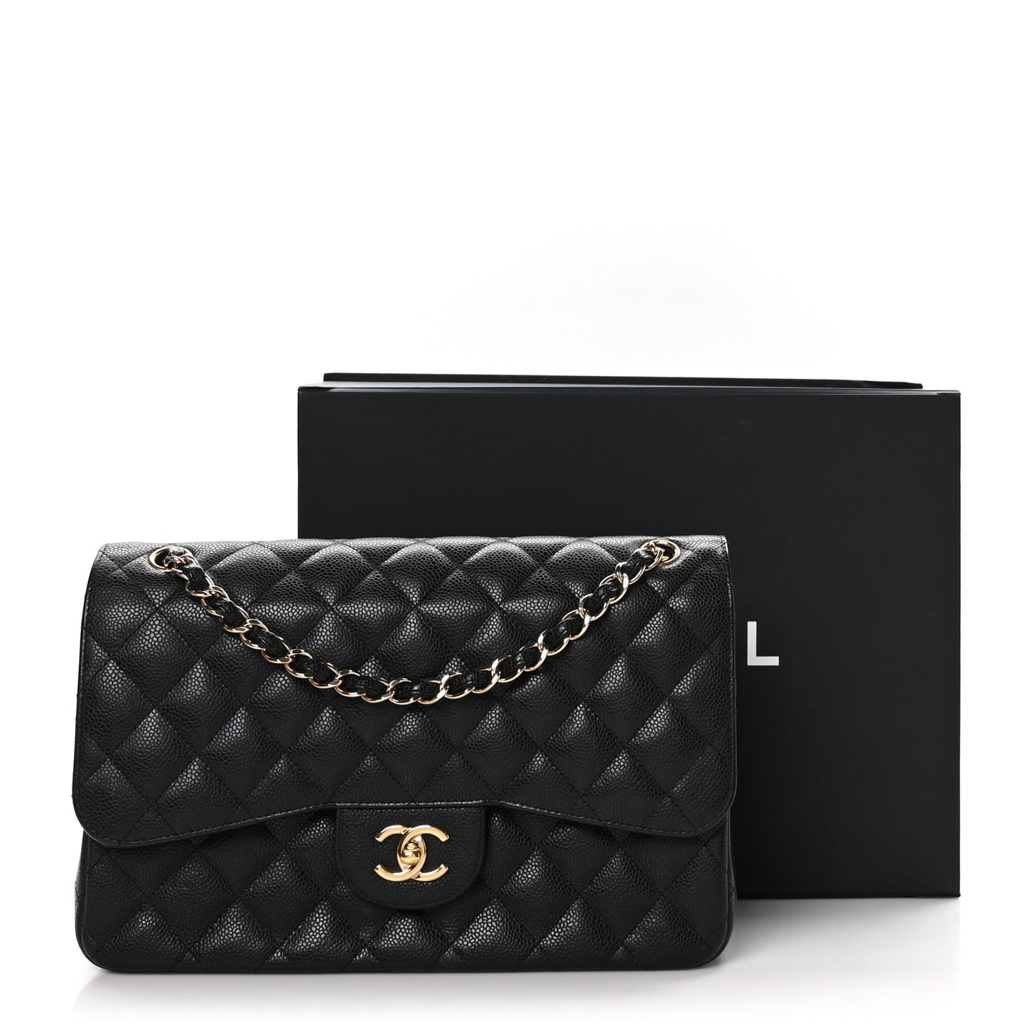Caviar Quilted Jumbo Double Flap Black