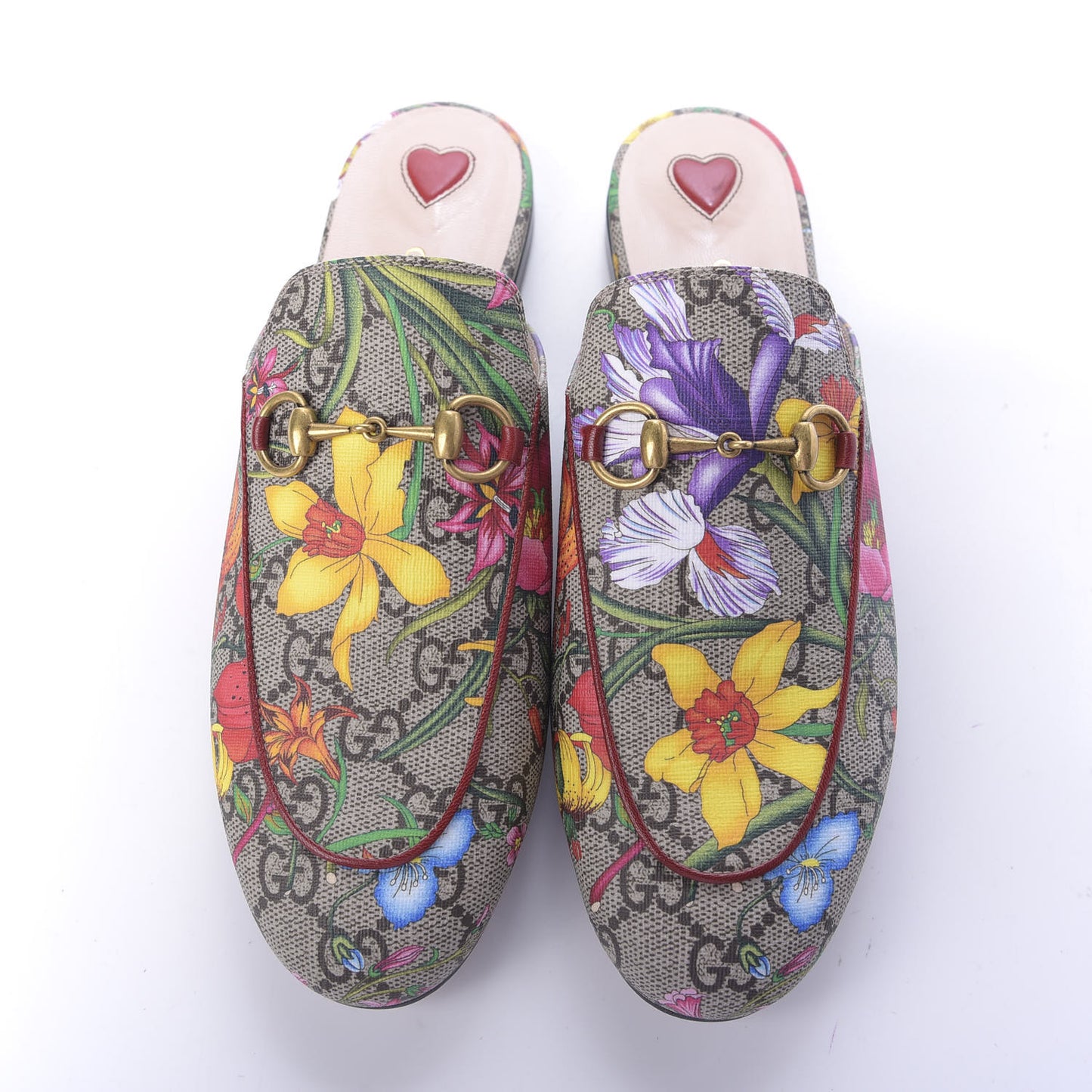 GG Supreme Monogram Flora Womens Princetown Slippers 36.5 Beige Ebony Multicolor Rosso