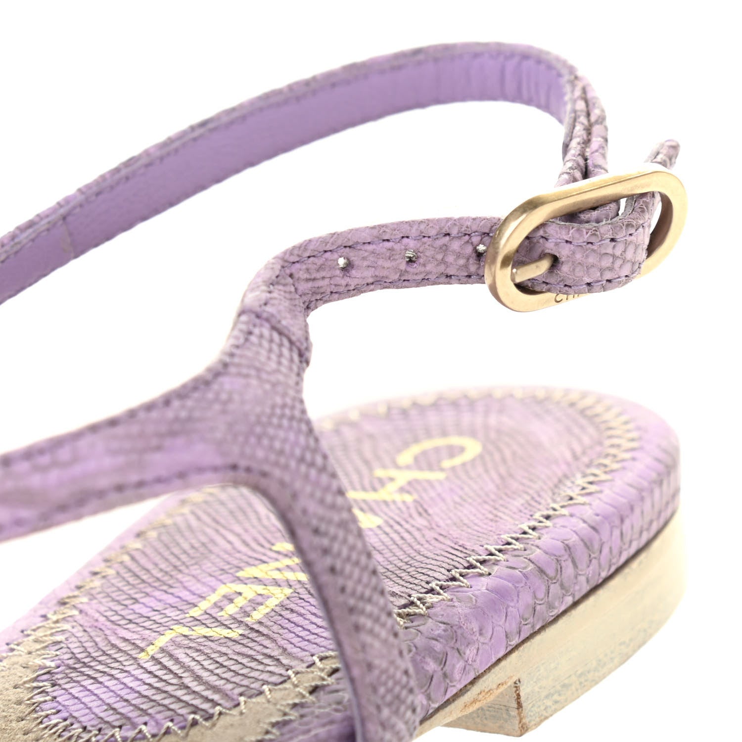 Chanel Lizard Pearl CC Thong Sandals 38 Light Purple 11 of 12