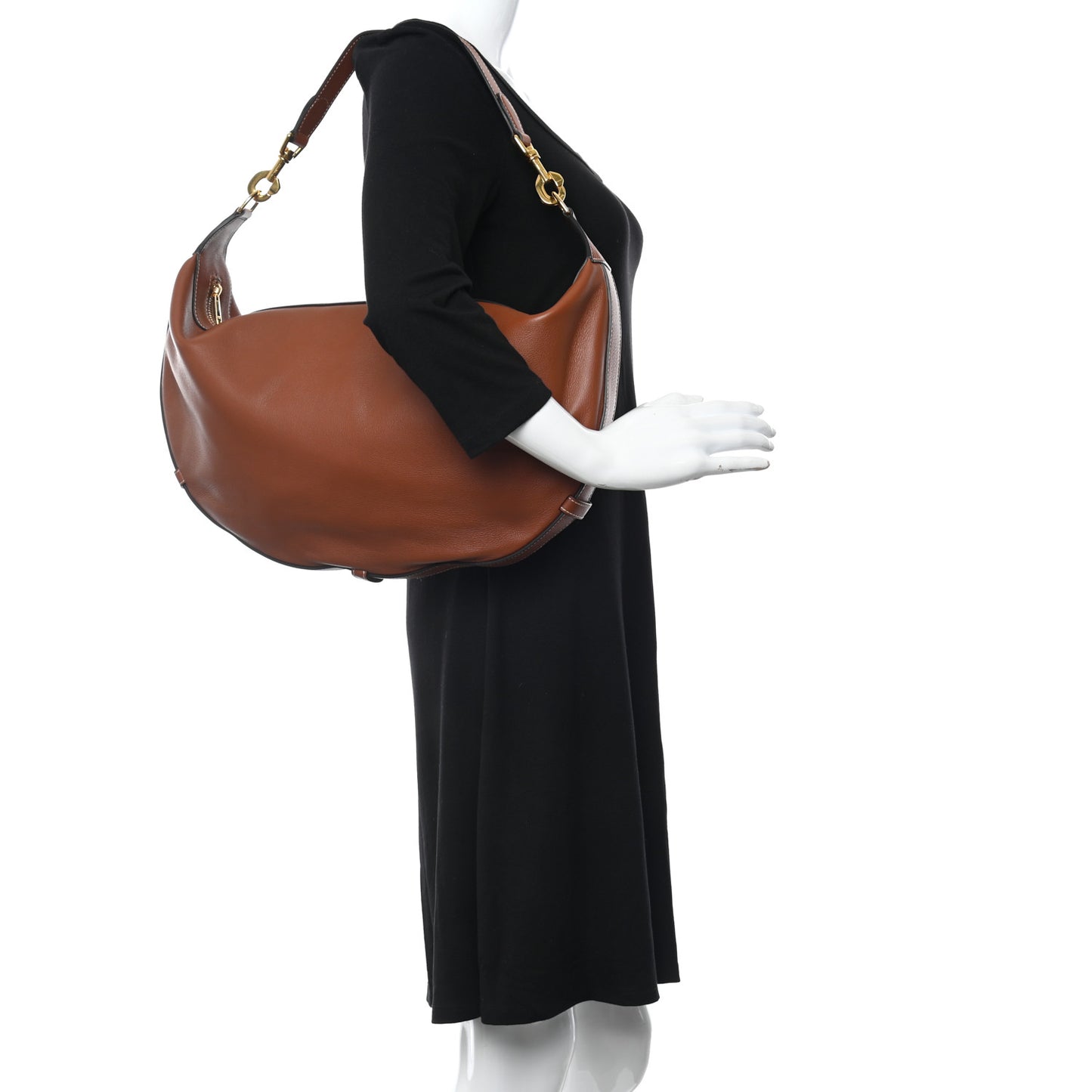 Supple Calfskin Medium Strap Leandre Shoulder Bag Brown