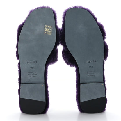 Hermes Woolskin Oran Sandals 40.5 Violet Fonce 5 of 7