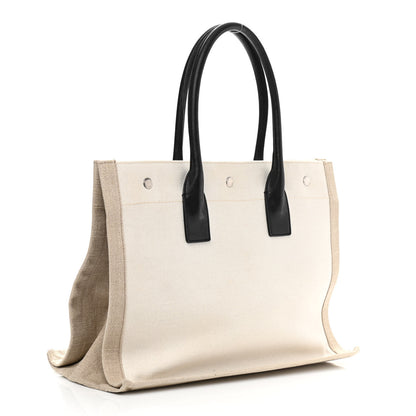 Saint Laurent Linen Calfskin Small Rive Gauche Tote Greggio Natural 3 of 10