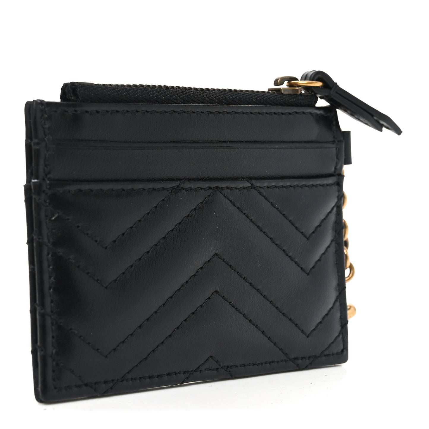 Calfskin Matelasse Chevron GG Marmont Key Case Card Holder Black