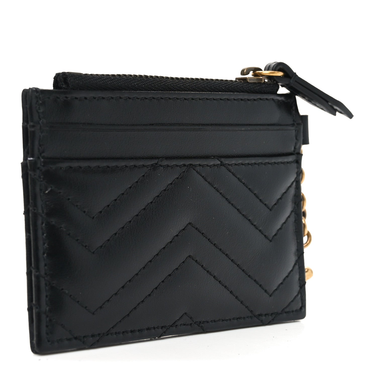 Gucci Calfskin Matelasse Chevron GG Marmont Key Case Card Holder Black 3 of 7