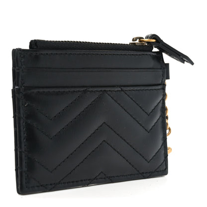 Gucci Calfskin Matelasse Chevron GG Marmont Key Case Card Holder Black 3 of 7