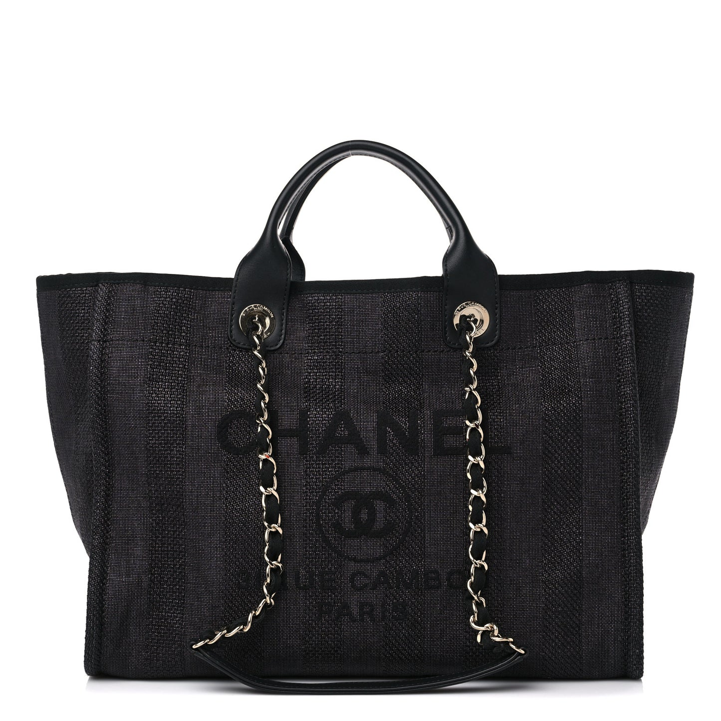 Mixed Fibers Calfskin Striped Medium Deauville Tote Black