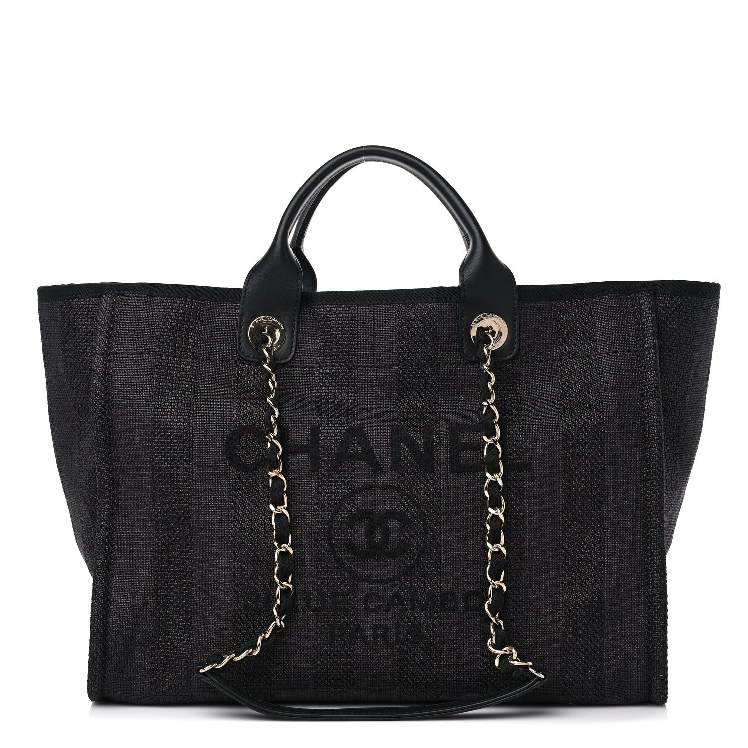 Chanel Mixed Fibers Calfskin Striped Medium Deauville Tote Black 1 of 10