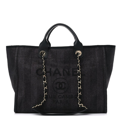 Chanel Mixed Fibers Calfskin Striped Medium Deauville Tote Black 1 of 10