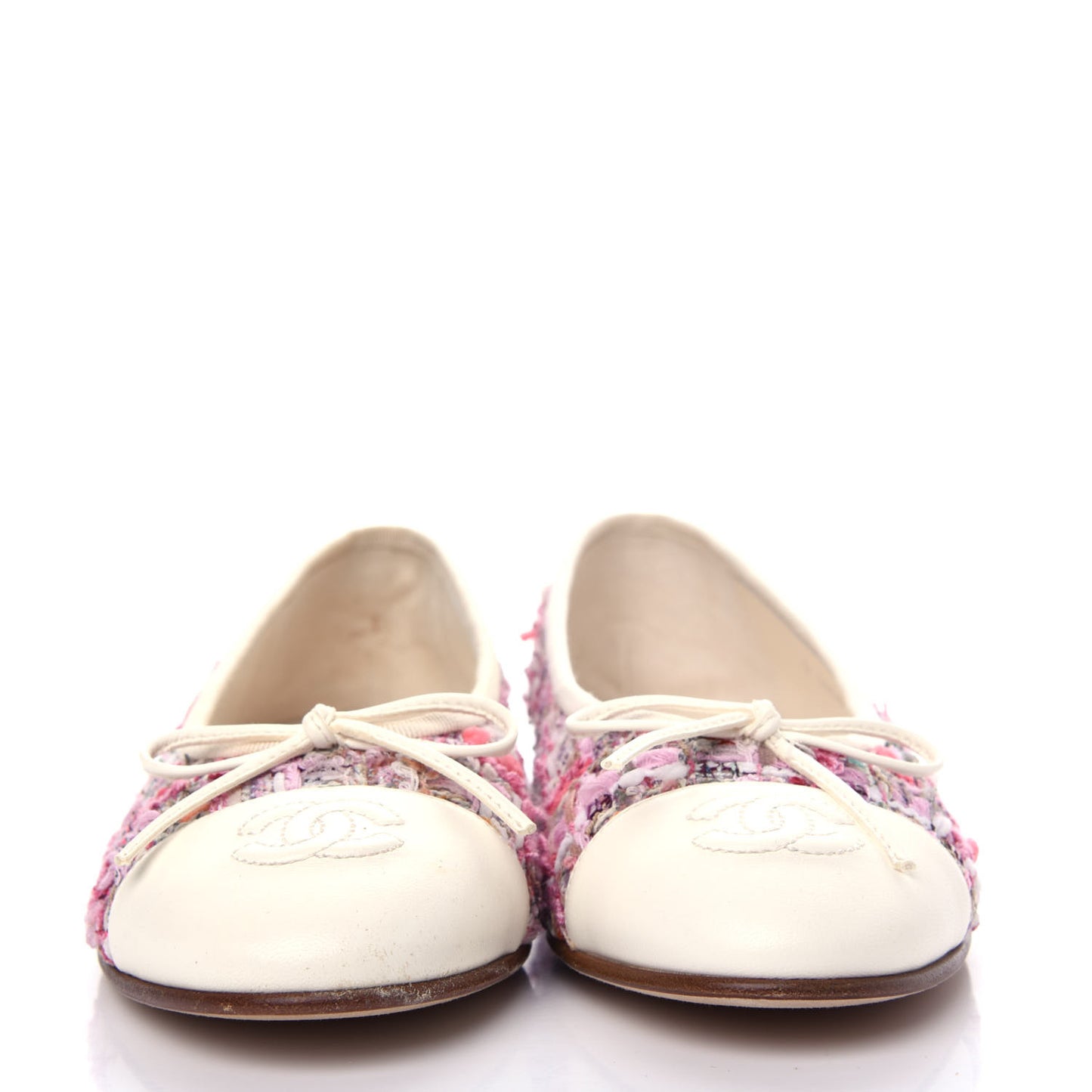 Tweed Calfskin Cap Toe Ballerina Flats 36.5 Pink