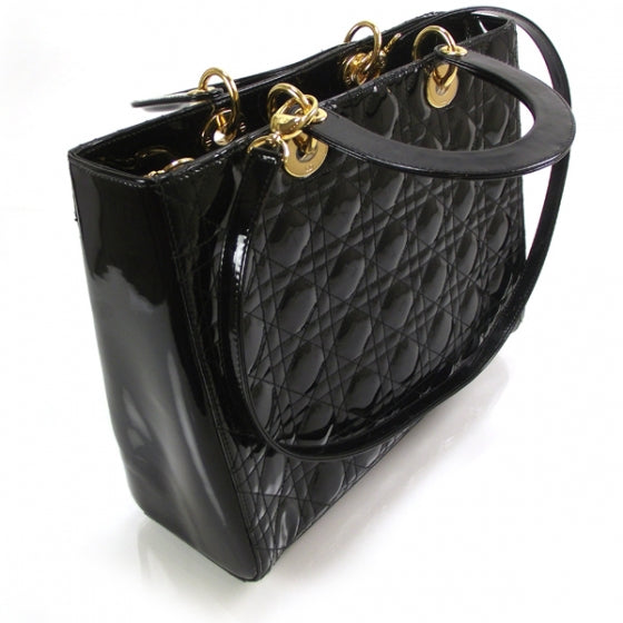 Patent Cannage Large Lady Dior Black