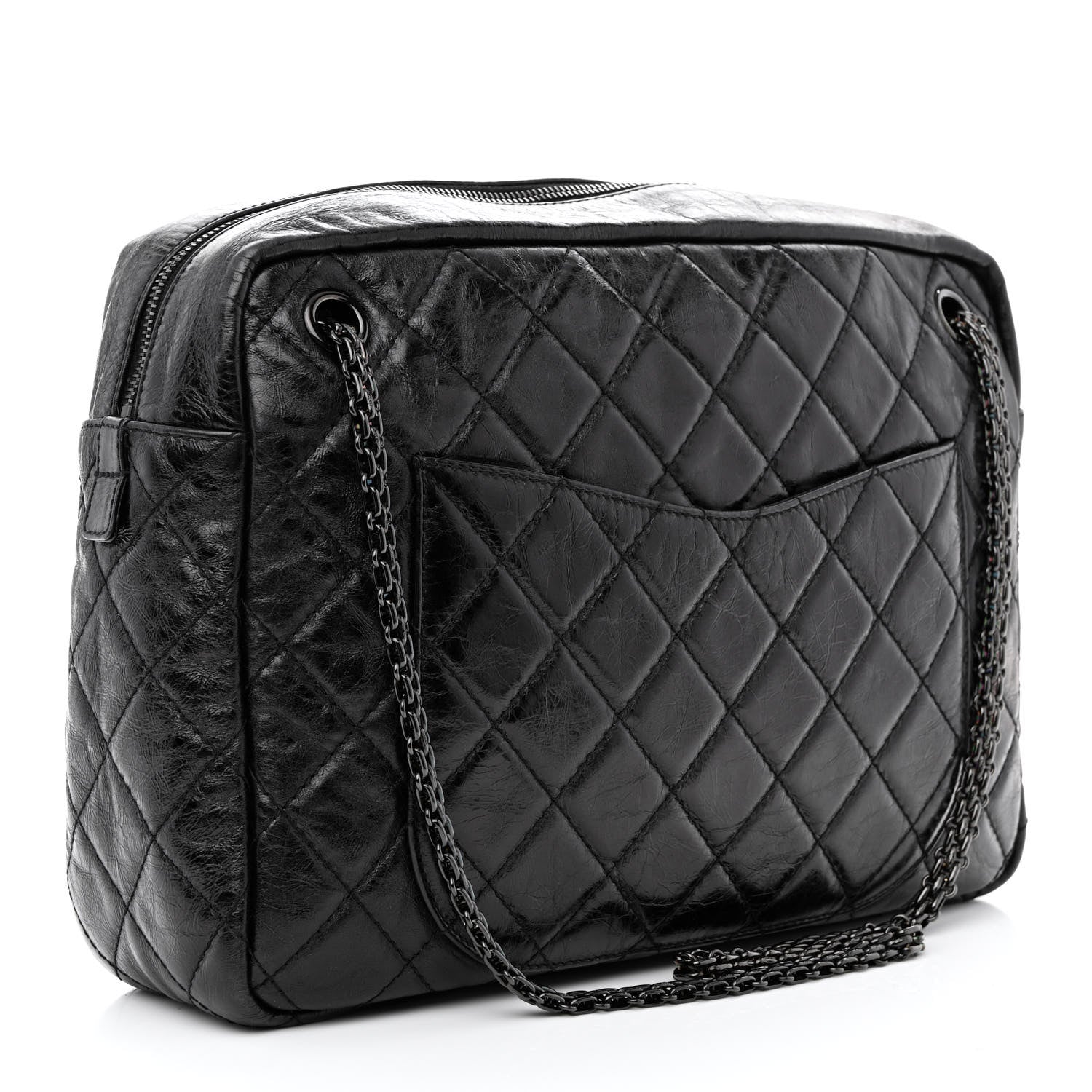 Chanel Metallic Aged Calfskin Quilted Large Reissue Camera Case Black 3 of 9