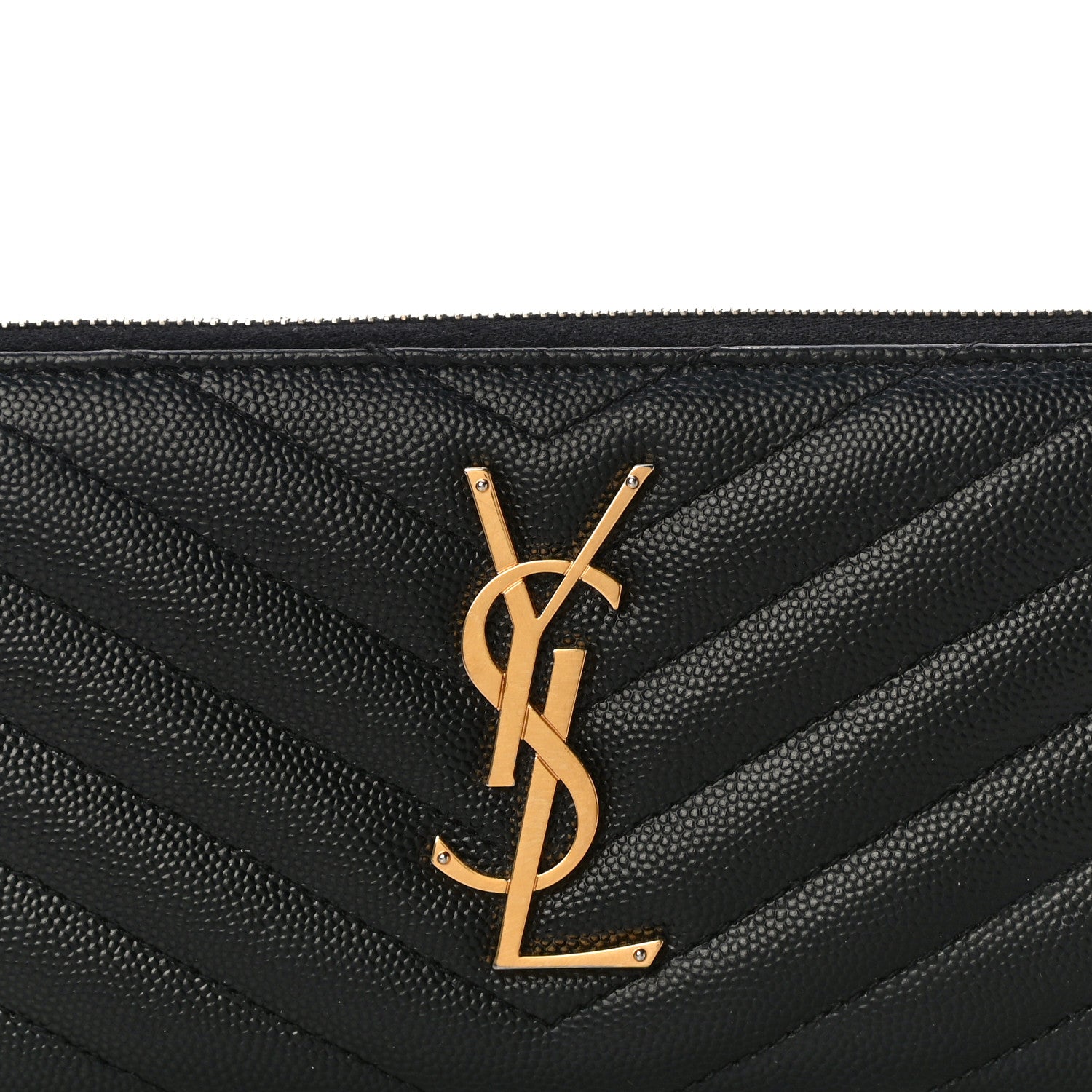 Saint Laurent Grain De Poudre Matelasse Chevron Monogram Zip Around Wallet Black 8 of 10