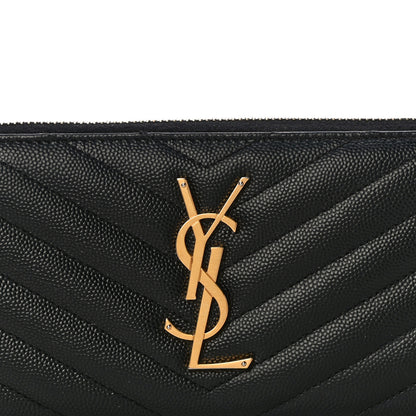 Saint Laurent Grain De Poudre Matelasse Chevron Monogram Zip Around Wallet Black 8 of 10