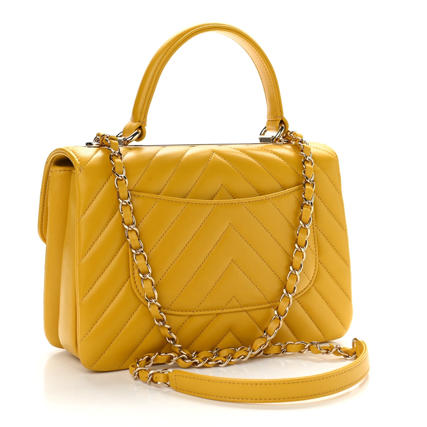 Chanel Lambskin Chevron Quilted Small Trendy CC Dual Handle Flap Bag Yellow 4 of 12
