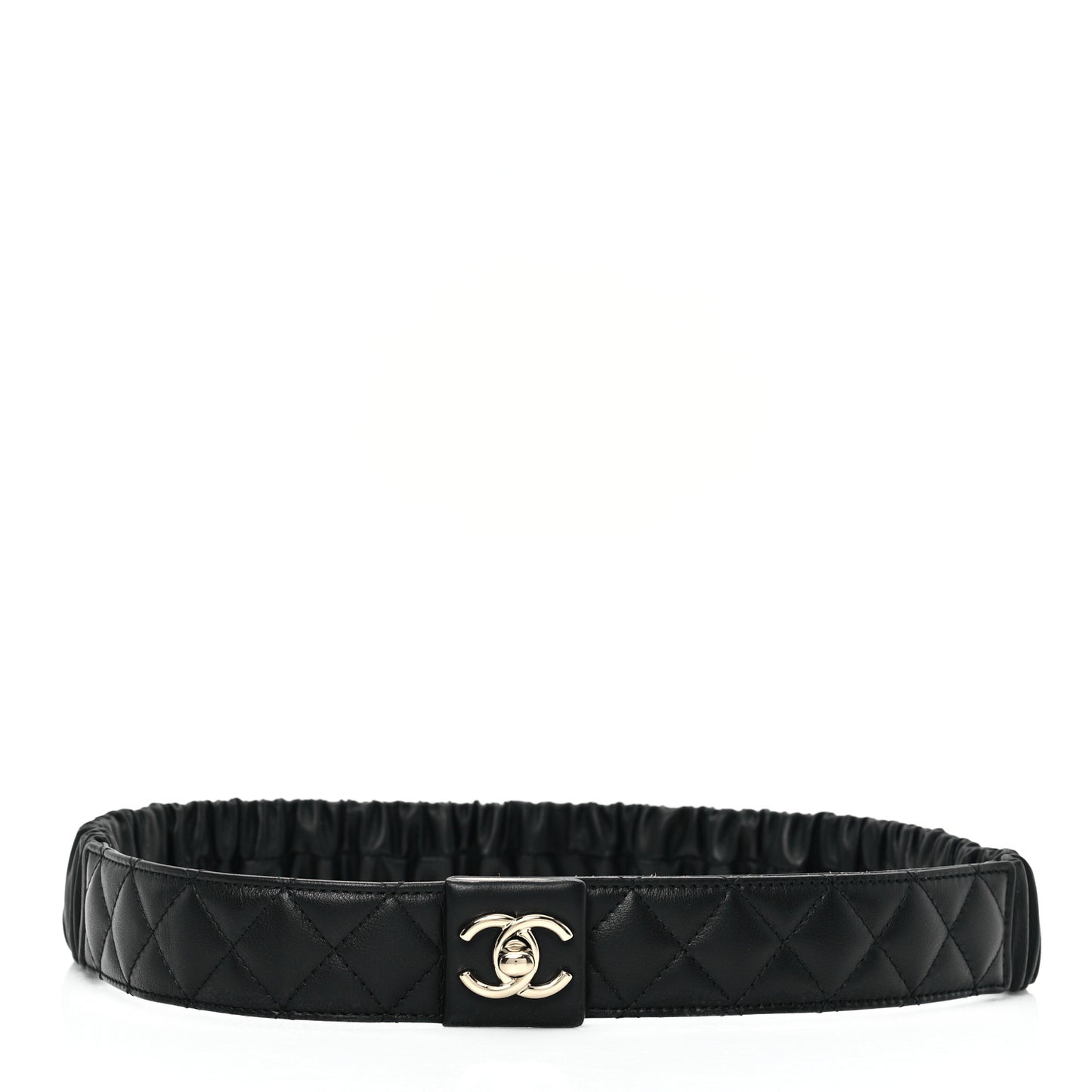 Lambskin Quilted Ruched Turn Lock CC Belt 85 34 Black