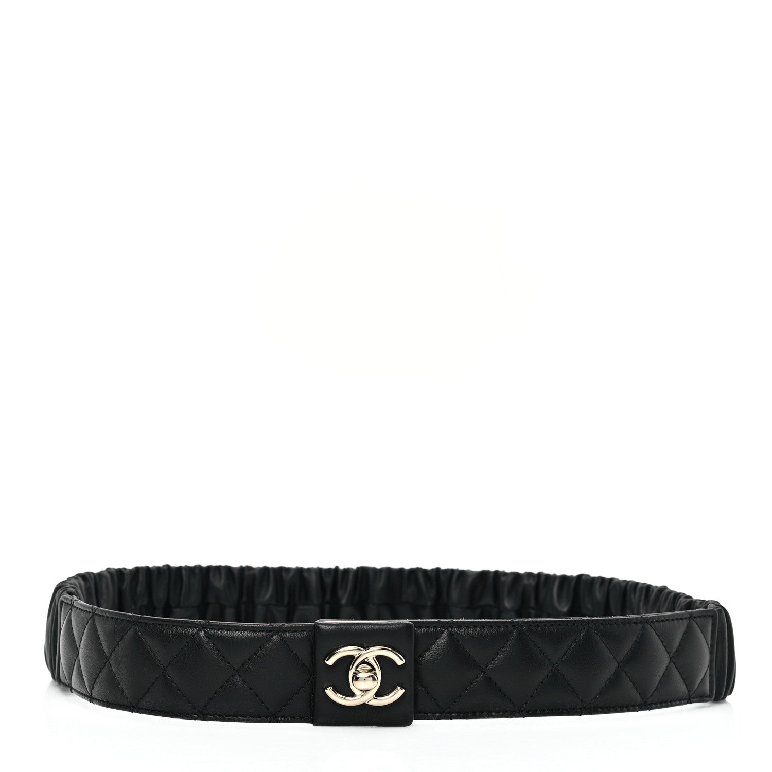 Chanel Lambskin Quilted Ruched Turn Lock CC Belt 85 34 Black 1 of 3