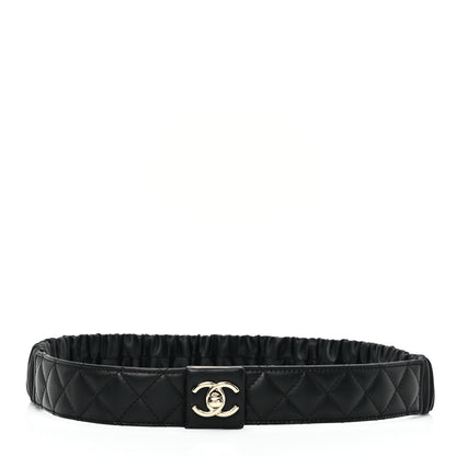 Chanel Lambskin Quilted Ruched Turn Lock CC Belt 85 34 Black 1 of 3