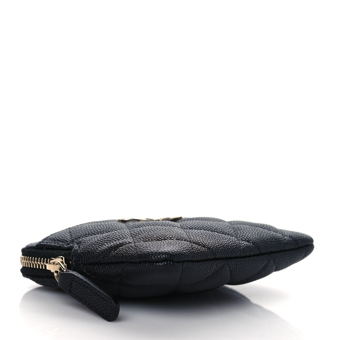 Caviar Metal Quilted Striated Zip Card Holder Wallet Black