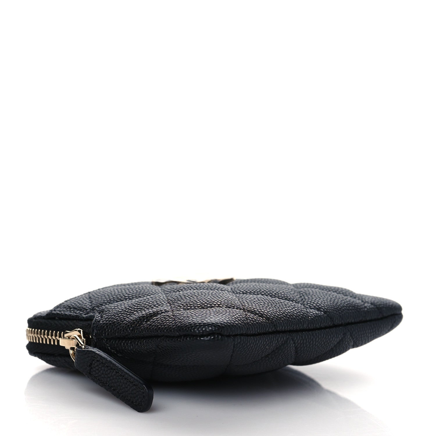Chanel Caviar Metal Quilted Striated Zip Card Holder Wallet Black 4 of 9