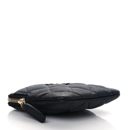Chanel Caviar Metal Quilted Striated Zip Card Holder Wallet Black 4 of 9