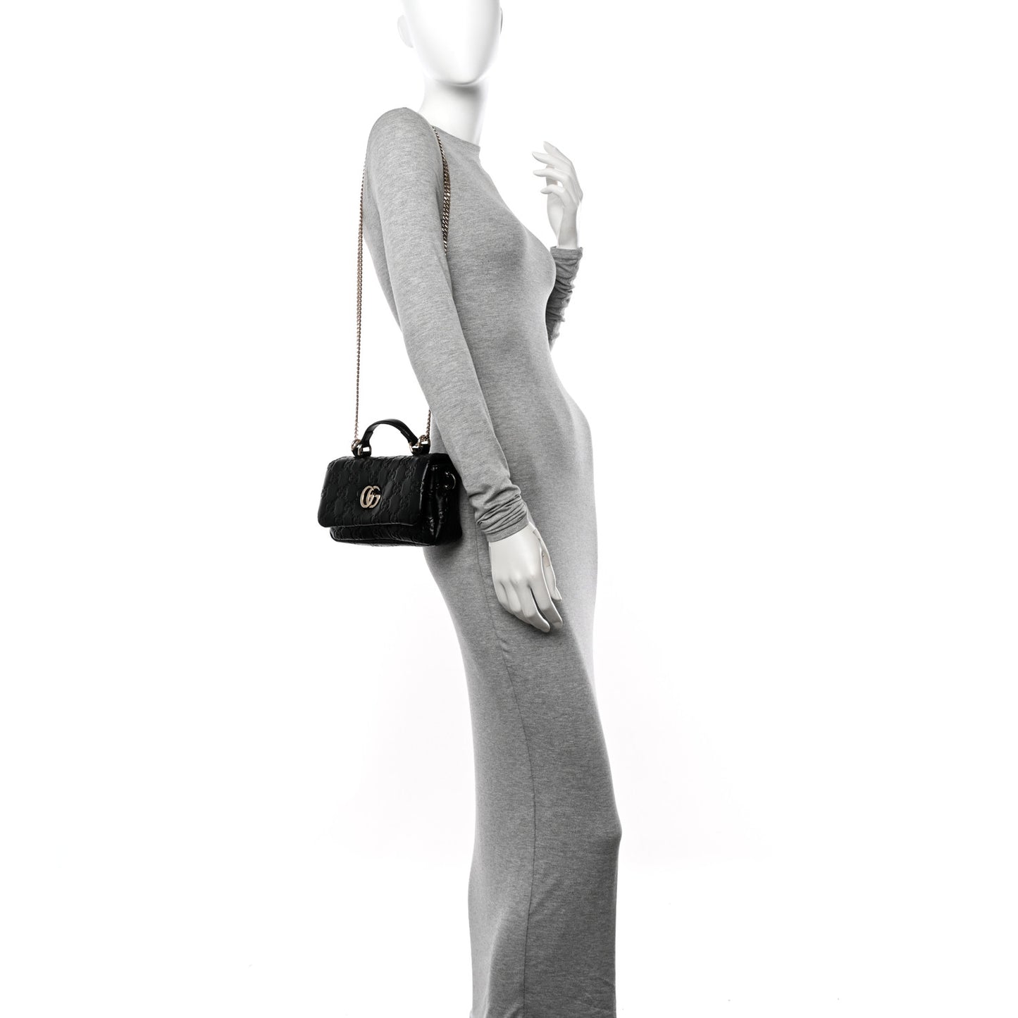 Lambskin Embossed Mini GG Milano Top Handle Shoulder Bag Black