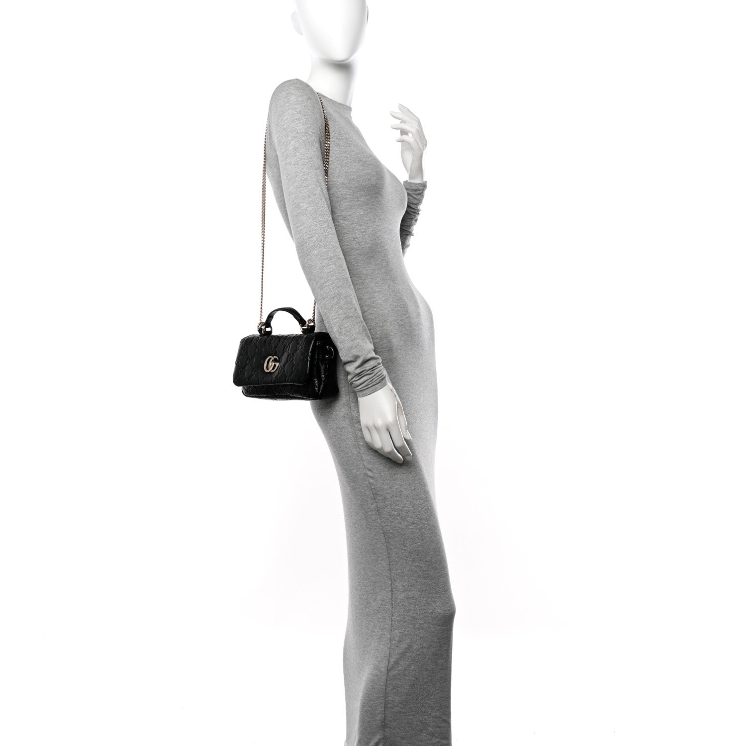 Gucci Lambskin Embossed Mini GG Milano Top Handle Shoulder Bag Black 2 of 11