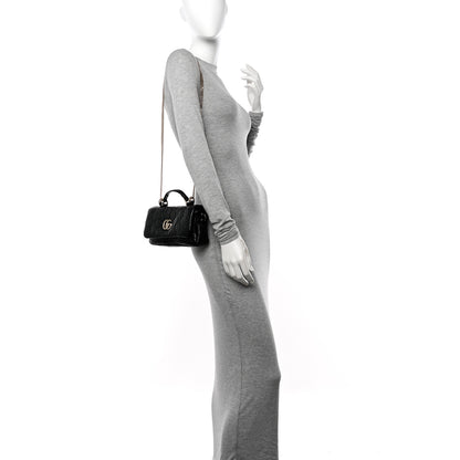 Gucci Lambskin Embossed Mini GG Milano Top Handle Shoulder Bag Black 2 of 11