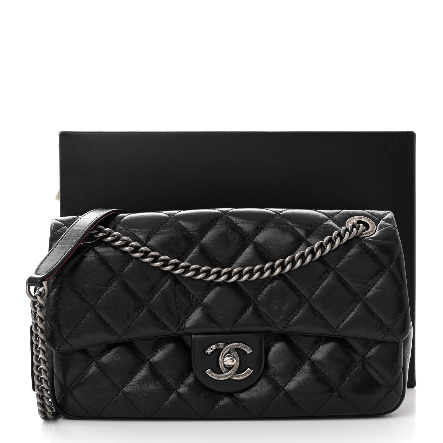 Chanel Glazed Calfskin Quilted Medium Duo Color Flap Black 12 of 12