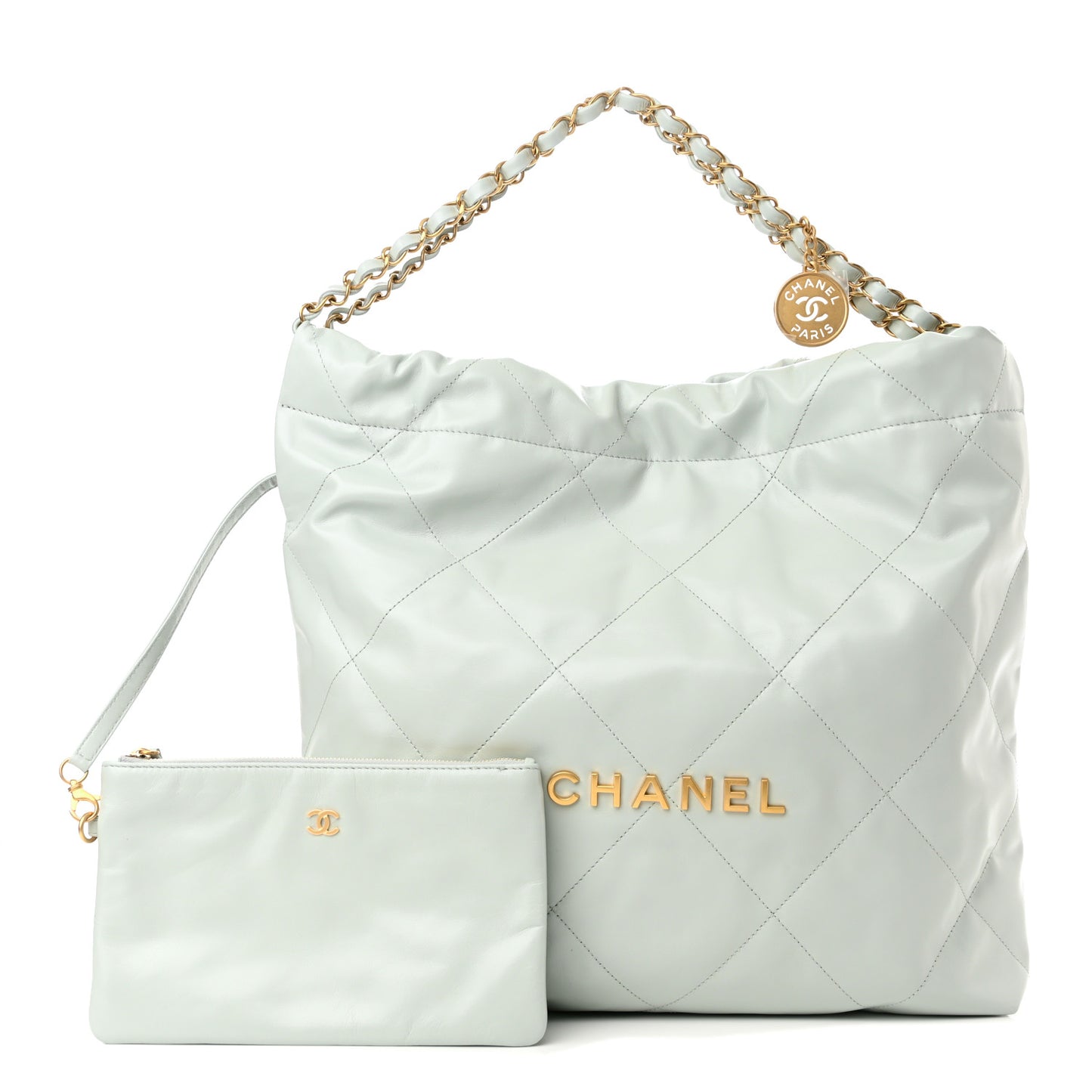Shiny Calfskin Quilted Chanel 22 Light Blue