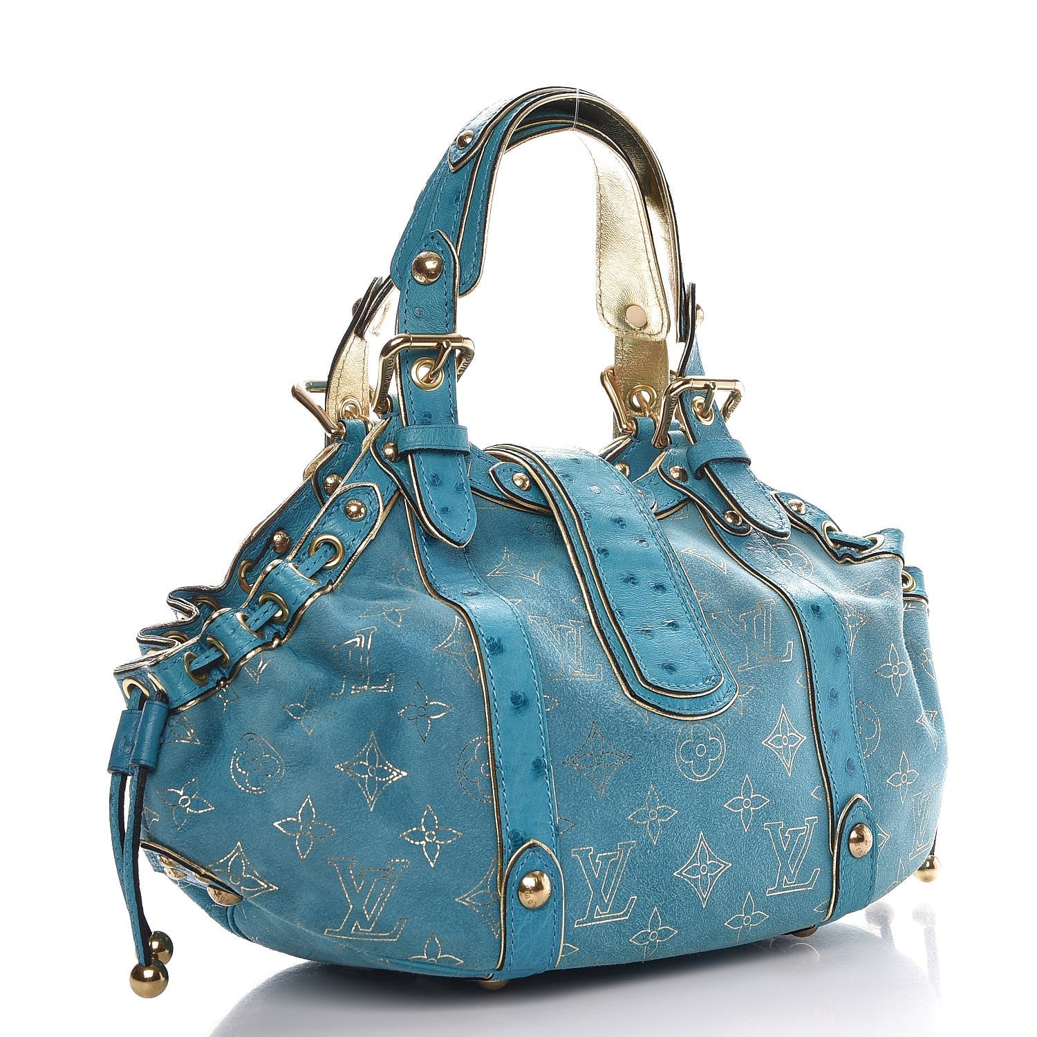 Louis Vuitton Monogram Suede Ostrich Theda GM Turquoise 3 of 7