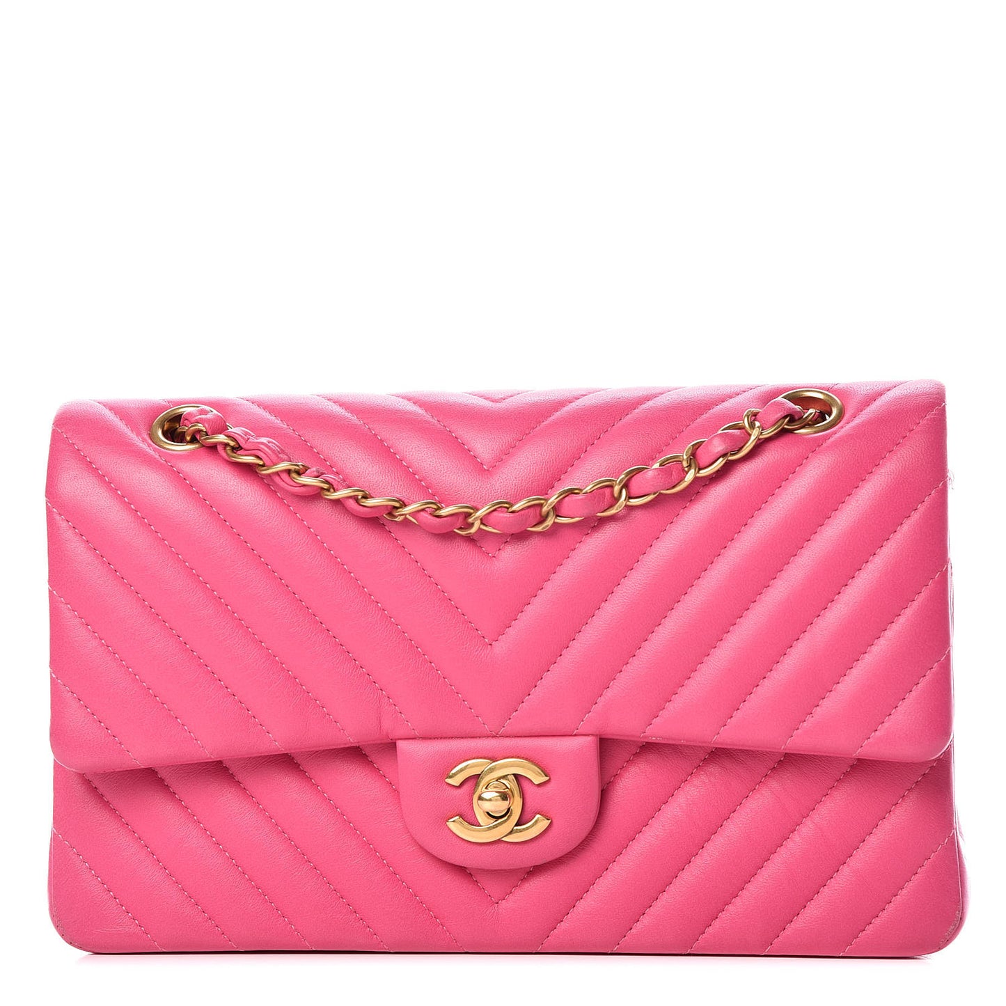 Lambskin Chevron Quilted Medium Double Flap Pink