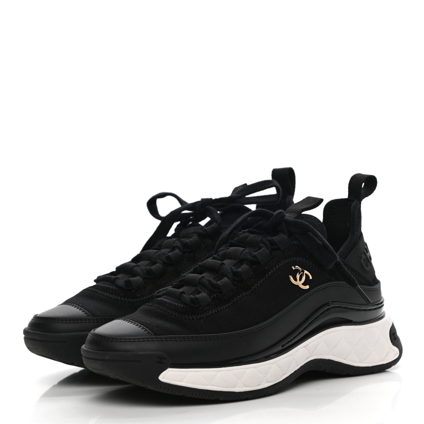 Velvet Calfskin Mixed Fibers CC Sneakers 35 Black