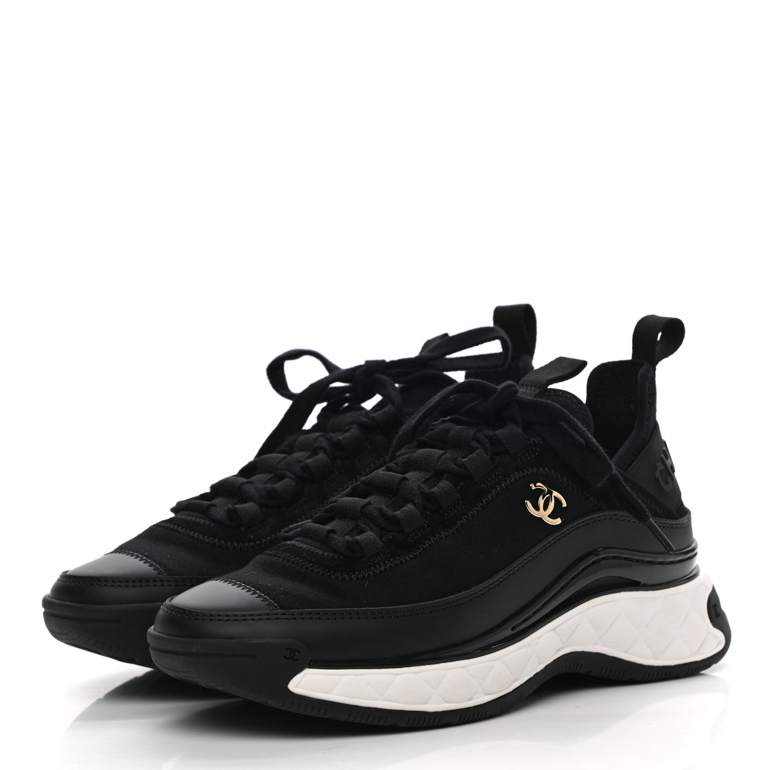 Chanel Velvet Calfskin Mixed Fibers CC Sneakers 35 Black 3 of 10