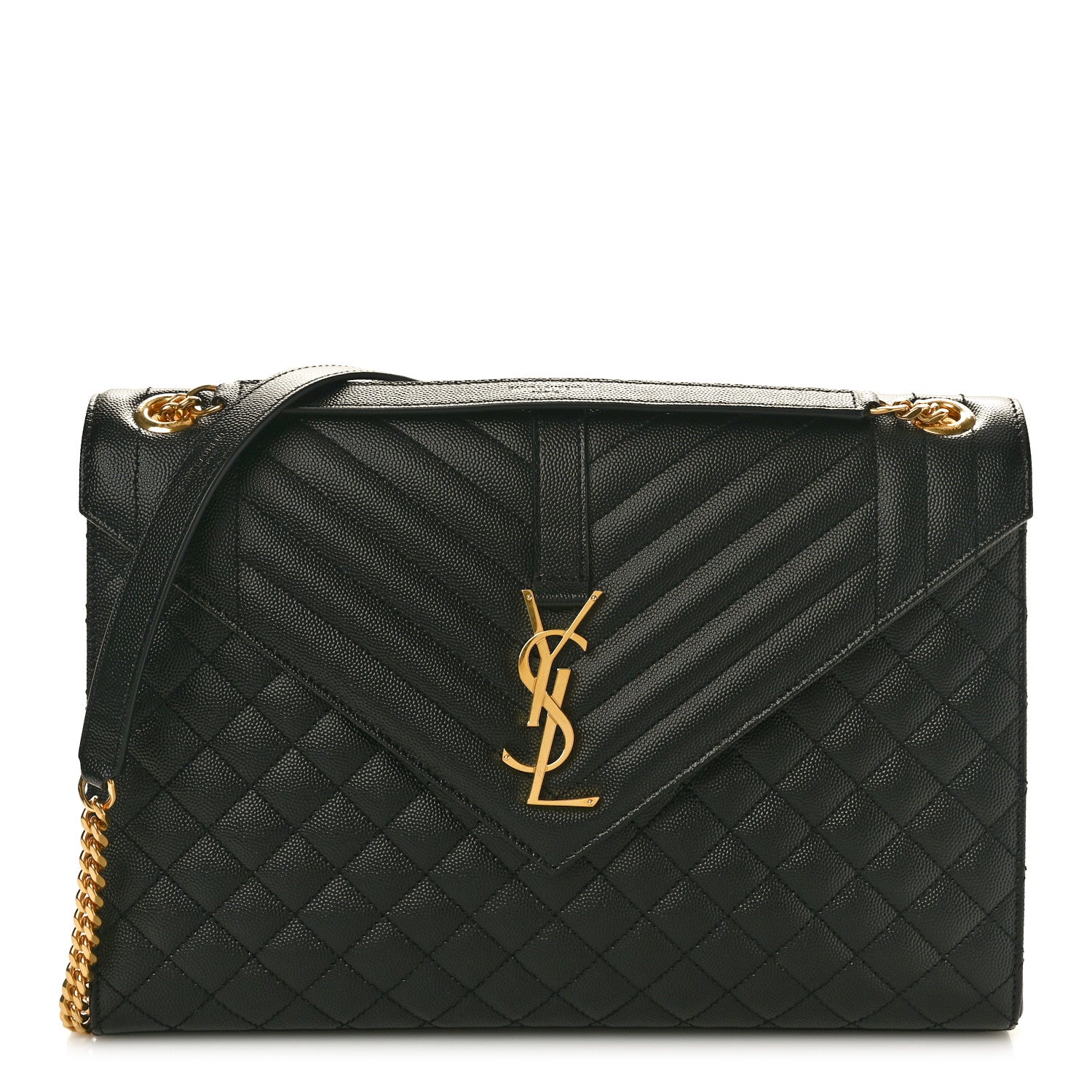 Saint Laurent Grain De Poudre Textured Mixed Matelasse Large Triquilt Monogram Satchel Black 1 of 11