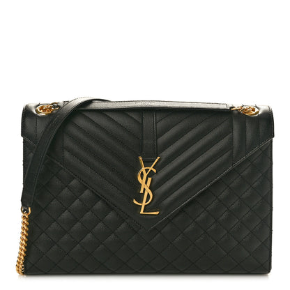 Saint Laurent Grain De Poudre Textured Mixed Matelasse Large Triquilt Monogram Satchel Black 1 of 11