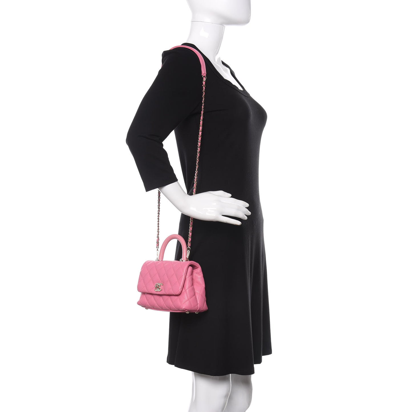 Caviar Quilted Lizard Embossed Extra Mini Coco Handle Flap Pink