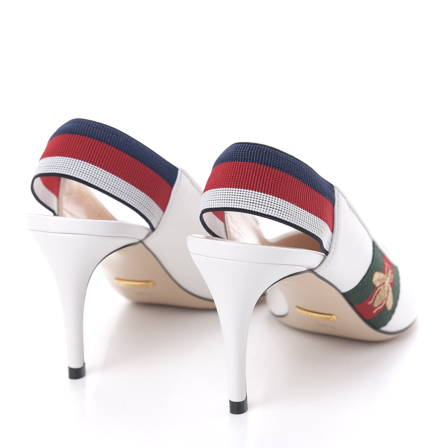 Gucci Malaga Kid Web Sylvie Mid Heel Slingback Pumps 36.5 White 4 of 10
