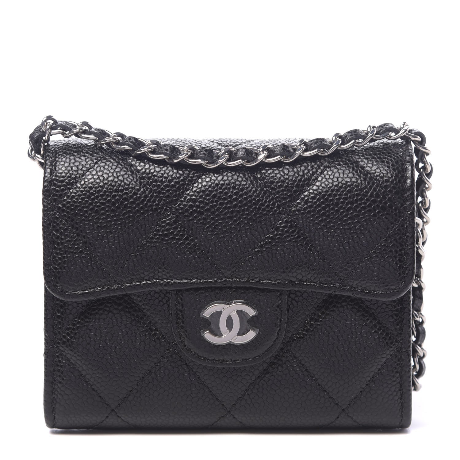 Chanel Caviar Quilted Flap Card Holder On Chain Black 1 of 10