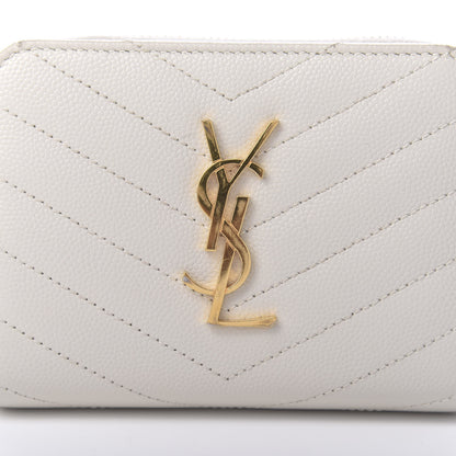 Saint Laurent Grain De Poudre Matelasse Chevron Monogram Compact Zip Around Wallet Crema Soft 9 of 10