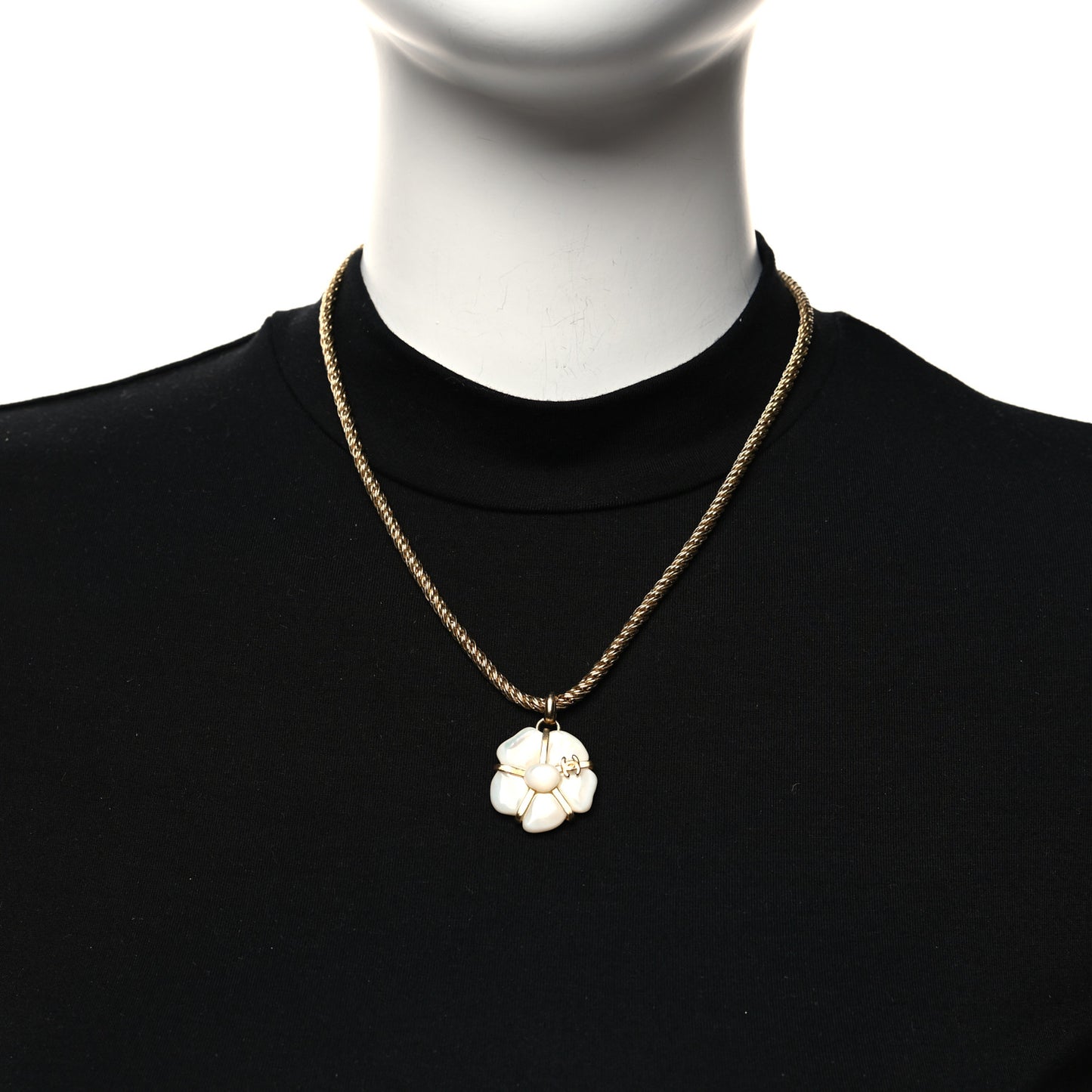Pearl CC Camellia Flower Necklace White