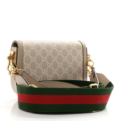 Gucci GG Supreme Monogram Textured Dollar Calfskin Web Mini Horsebit 1955 Shoulder Bag Beige Mystic White Oatmeal 3 of 9