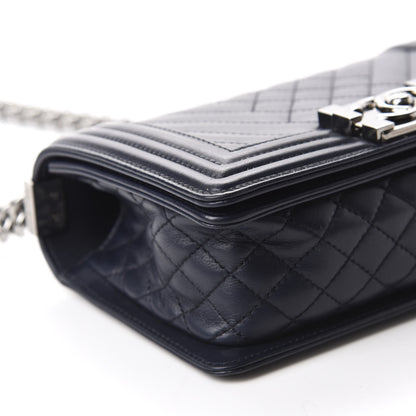 Chanel Lambskin Chevron Quilted Small Boy Flap Navy Blue 6 of 10