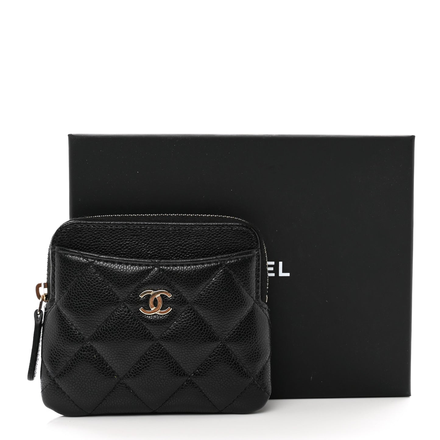 Caviar Quilted Zip Card Holder Wallet Black