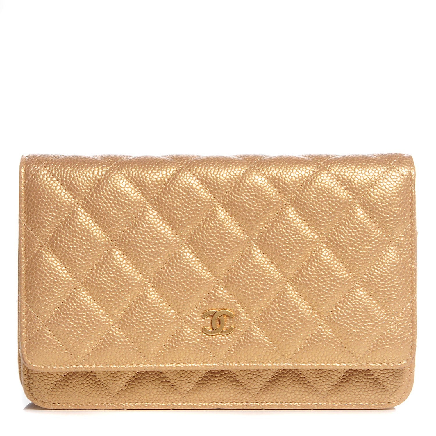 Chanel Pearly Caviar Quilted Wallet On Chain WOC Gold 1 of 9
