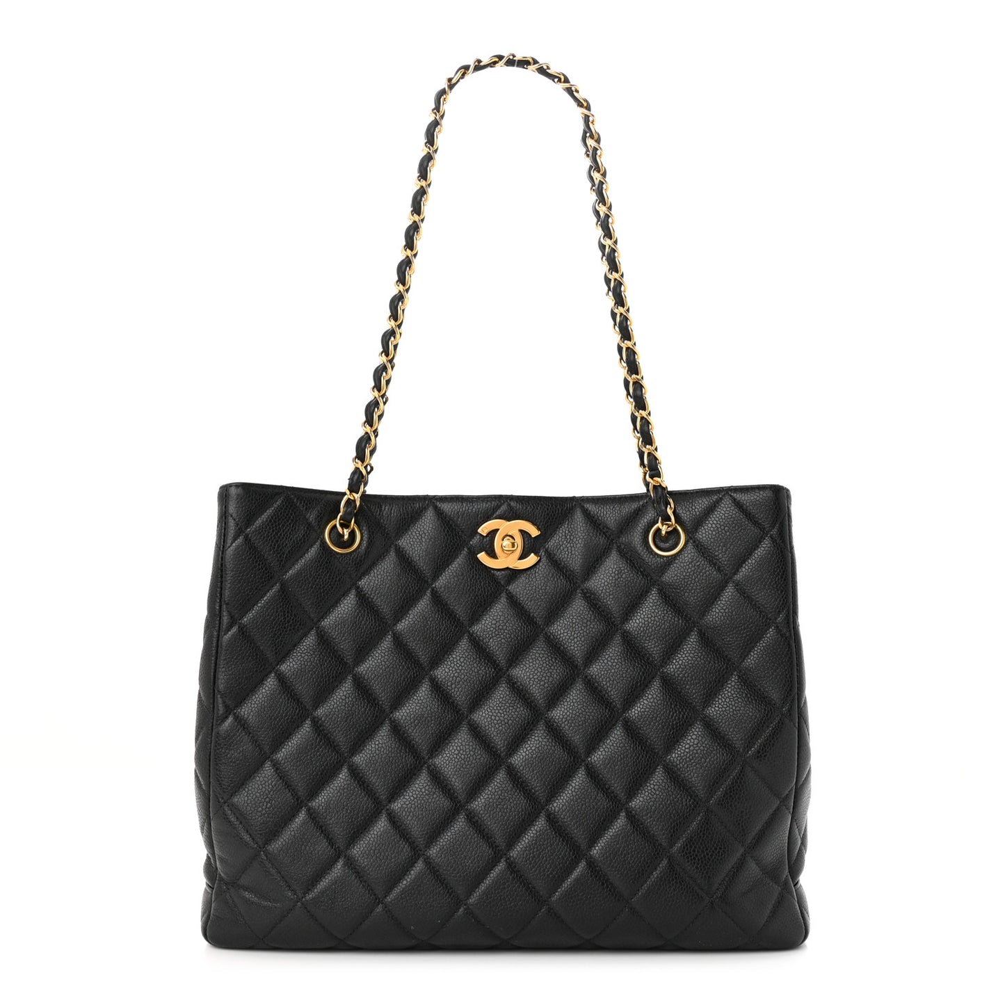 Caviar Quilted Shopping Tote Black