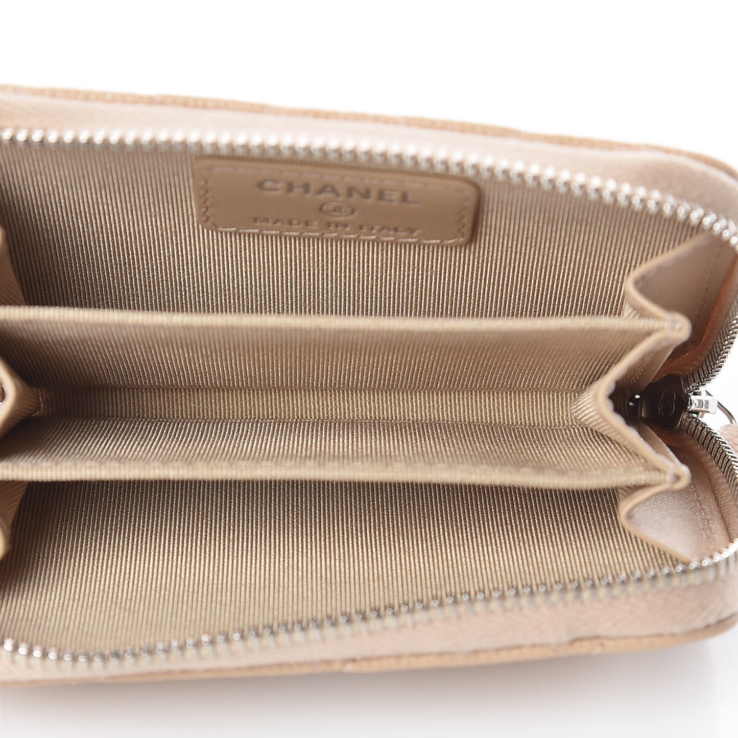 Caviar Quilted Zip Coin Purse Beige