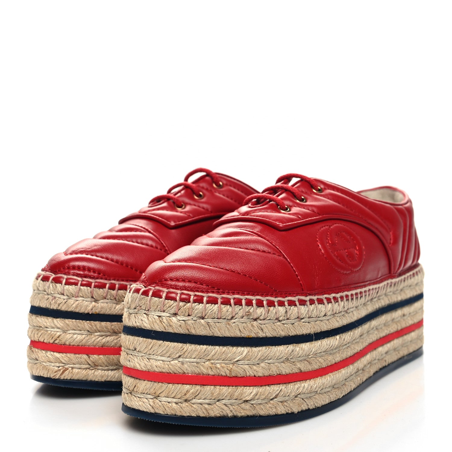 Gucci Nappa Matelasse GG Pilar Flatform Lace-Up Espadrilles 38.5 Hibiscus Red 3 of 8