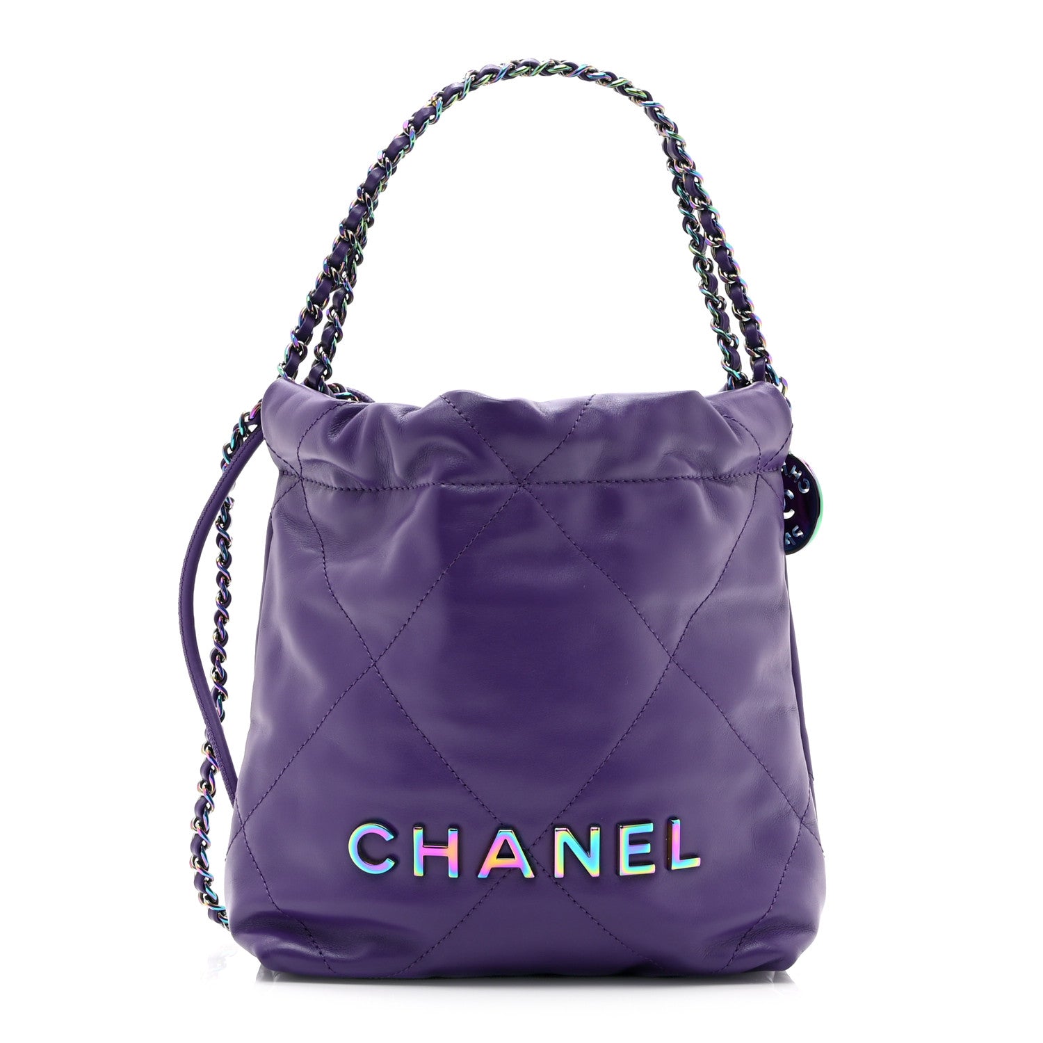 Chanel Shiny Calfskin Quilted Rainbow Mini Chanel 22 Purple 1 of 10