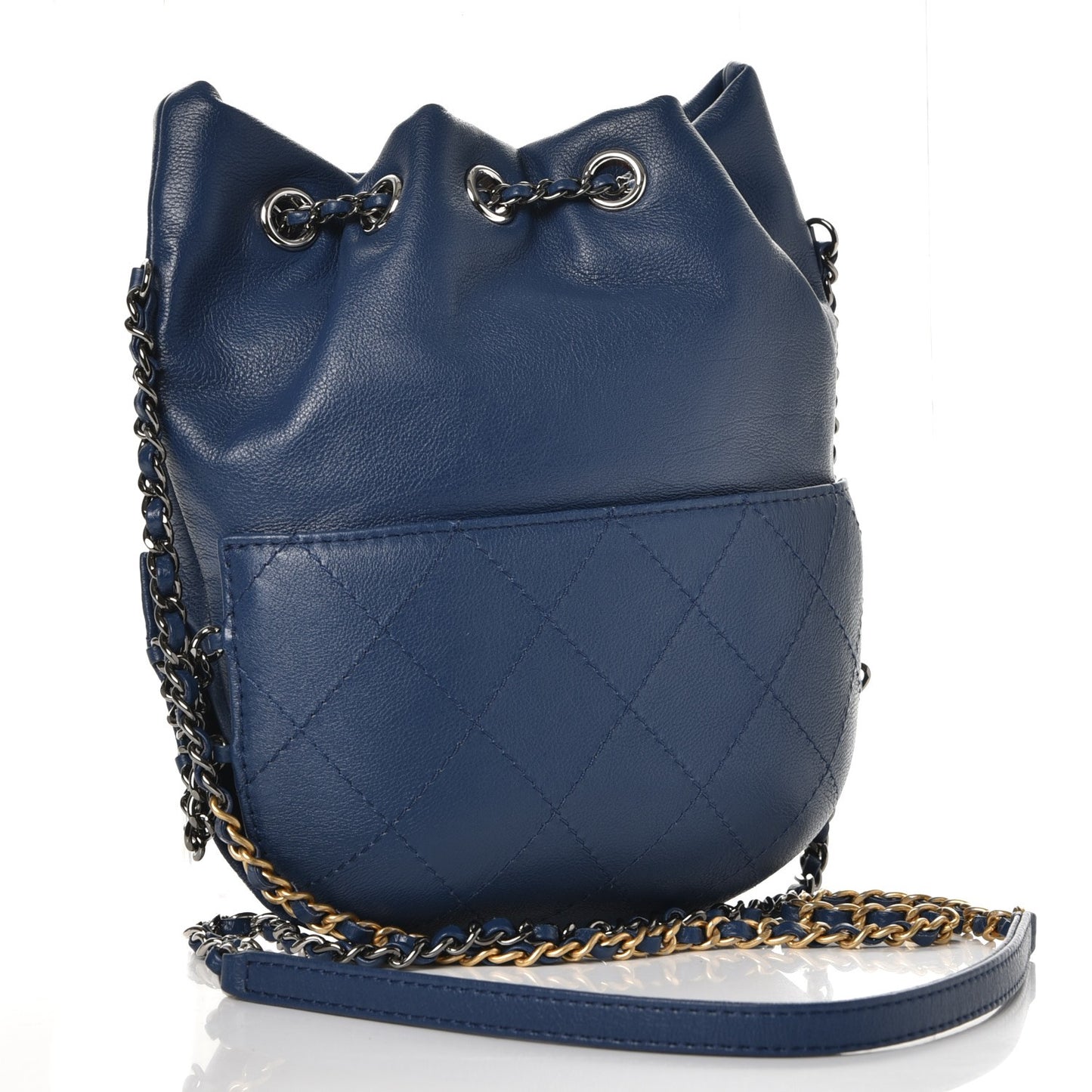 Calfskin Quilted Small Gabrielle Bucket Dark Blue